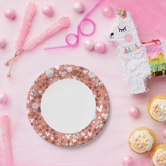 Tortelduifjes patroon papieren bordje (Feest)