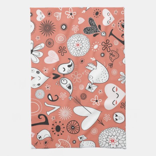 Tortelduifjes patroon theedoek (Verticaal)