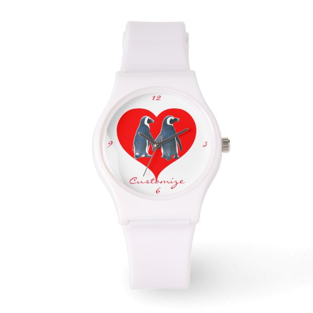 Tortelduifjes Penguin Couple Heart Thunder_Cove Horloge (Voorkant)