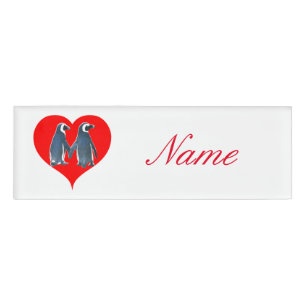 Tortelduifjes Penguin Couple Hearts Thunder_Cove Naambadge