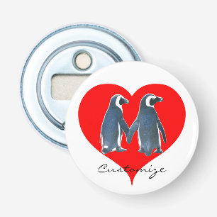 Tortelduifjes Penguin Couple Red Heart Thunder_Cov Button Flesopener