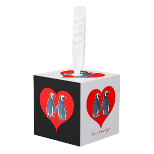 Tortelduifjes Penguin Couple Red Heart Thunder_Cov Decoratie