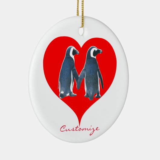 Tortelduifjes Penguin Couple Red Heart Thunder_Cov Keramisch Ornament (Rechts)