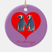 Tortelduifjes Penguin Couple Red Heart Thunder_Cov Keramisch Ornament (Achterkant)