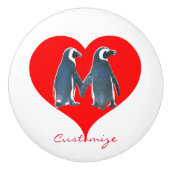 Tortelduifjes Penguin Couple Red Heart Thunder_Cov Keramische Knop (Voorkant)