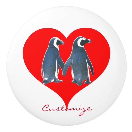 Tortelduifjes Penguin Couple Red Heart Thunder_Cov Keramische Knop (Voorkant)