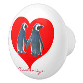 Tortelduifjes Penguin Couple Red Heart Thunder_Cov Keramische Knop (Rechts)