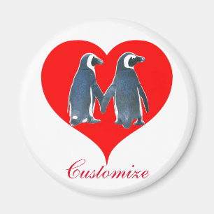 Tortelduifjes Penguin Couple Red Heart Thunder_Cov Magneet