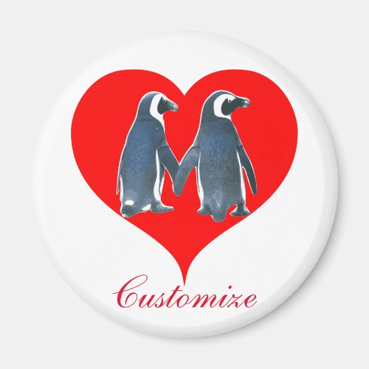 Tortelduifjes Penguin Couple Red Heart Thunder_Cov Magneet (Voorkant)
