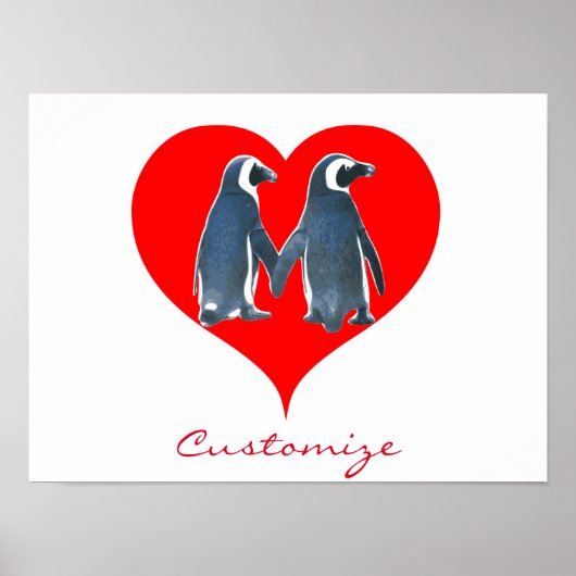 Tortelduifjes Penguin Couple Red Heart Thunder_Cov Poster (Voorkant)