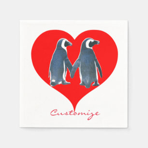 Tortelduifjes Penguin Couple Red Heart Thunder_Cov Servet