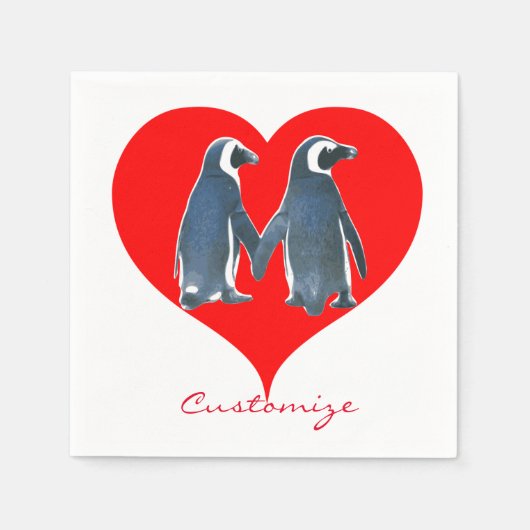 Tortelduifjes Penguin Couple Red Heart Thunder_Cov Servet (Voorkant)