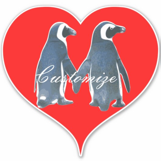 Tortelduifjes Penguin Couple Red Heart Thunder_Cov Sticker (Voorkant)