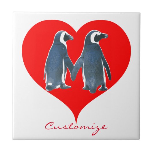 Tortelduifjes Penguin Couple Red Heart Thunder_Cov Tegeltje (Voorkant)