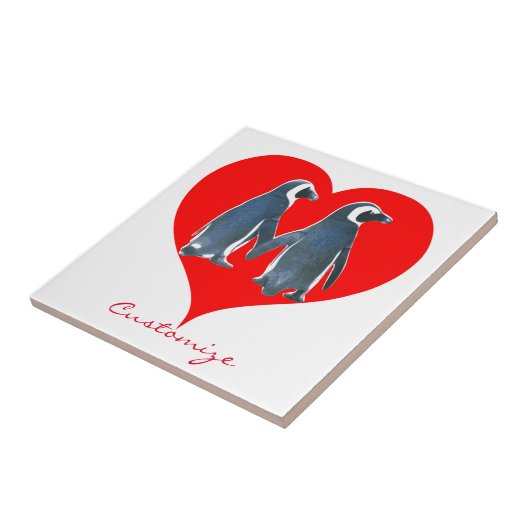Tortelduifjes Penguin Couple Red Heart Thunder_Cov Tegeltje (Zijkant)