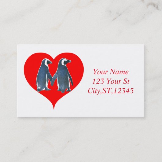 Tortelduifjes Penguin Couple Red Heart Thunder_Cov Visitekaartje (Voorkant)