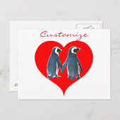 Tortelduifjes Penguin Couple Red Hearts Thunder_Co Briefkaart (Voorkant / Achterkant)