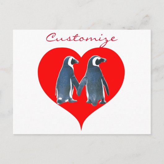 Tortelduifjes Penguin Couple Red Hearts Thunder_Co Briefkaart (Voorkant)