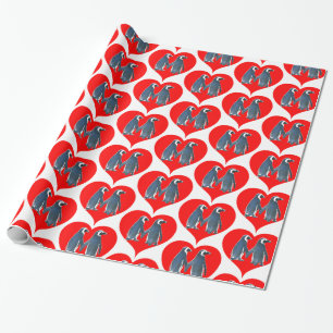 Tortelduifjes Penguin Couple Red Hearts Thunder_Co Cadeaupapier