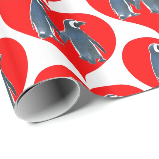 Tortelduifjes Penguin Couple Red Hearts Thunder_Co Cadeaupapier (Rol Hoek)