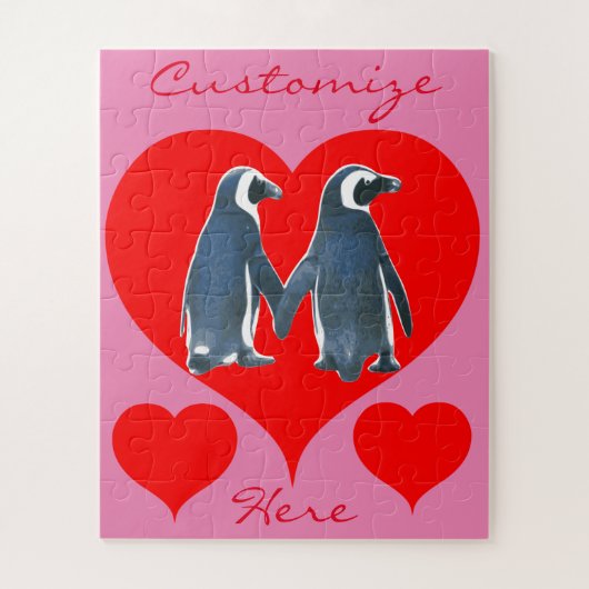 Tortelduifjes Penguin Couple Red Hearts Thunder_Co Legpuzzel (Verticaal)