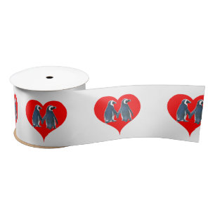 Tortelduifjes Penguin Couple Red Hearts Thunder_Co Satijnen Lint