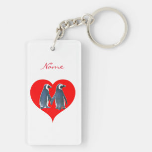 Tortelduifjes Penguin Couple Red Hearts Thunder_Co Sleutelhanger