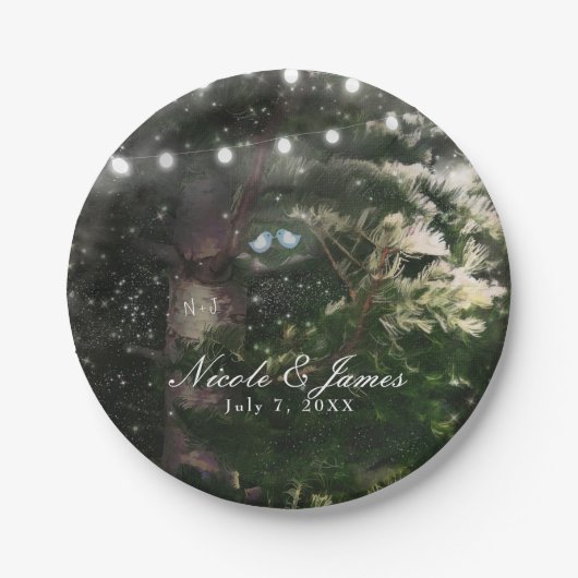 Tortelduifjes + Pijn Tree Night Weddenschap Recept Papieren Bordje (Voorkant)