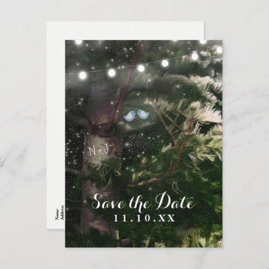 Tortelduifjes + Pijnboomgaard Night Save the Date Aankondigingskaart (Voorkant / Achterkant)