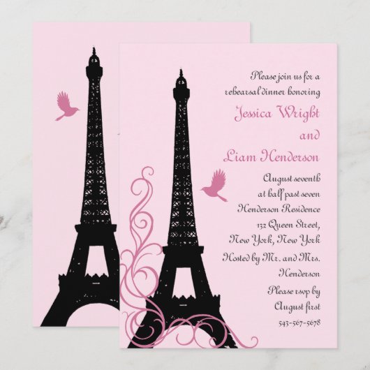 Tortelduifjes repetitief diner (roze) kaart (Voorkant / Achterkant)