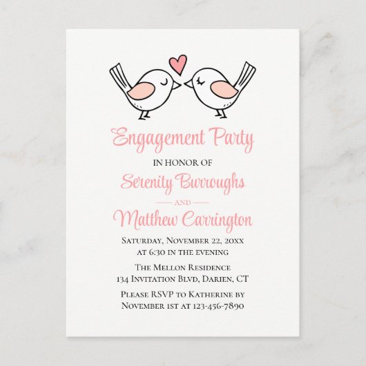 Tortelduifjes Roze Black Lovevogels Engagement Par Uitnodiging Briefkaart (Voorkant)