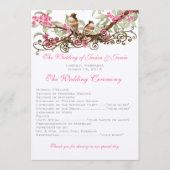  Tortelduifjes Roze Bloemen Bruiloft Programmakaart (Voorkant)