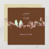 Tortelduifjes roze bloesems/beige kaart (Voorkant / Achterkant)