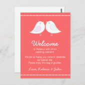 Tortelduifjes Roze Bruiloft Welkom Kaart (Voorkant / Achterkant)