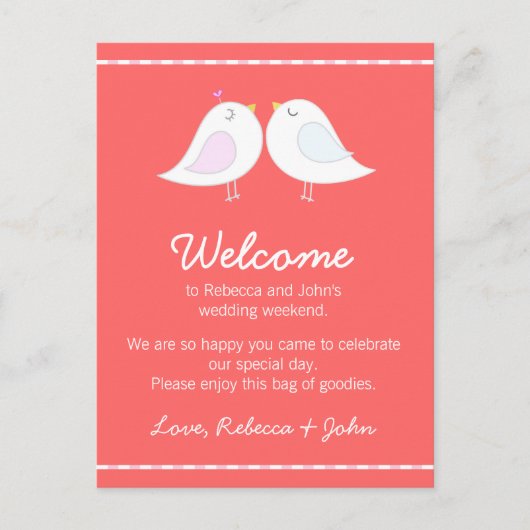 Tortelduifjes Roze Bruiloft Welkom Kaart (Voorkant)