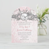  Tortelduifjes Roze eik lebbel bruiloft Kaart (Staand voorkant)