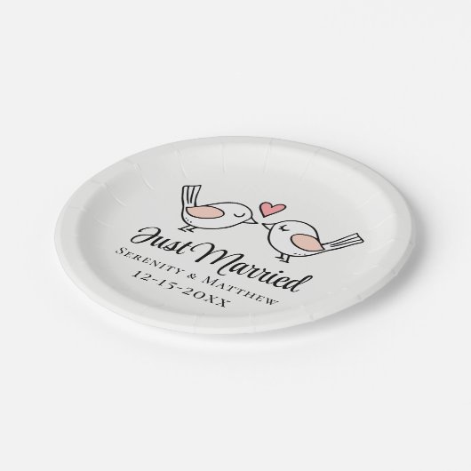 Tortelduifjes Roze Lovevogels Gewoon gehuwd huweli Papieren Bordje (Gekanteld)