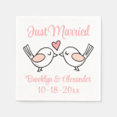 Tortelduifjes Roze net gehuwde vedervogels bruilof Servet (Voorkant)