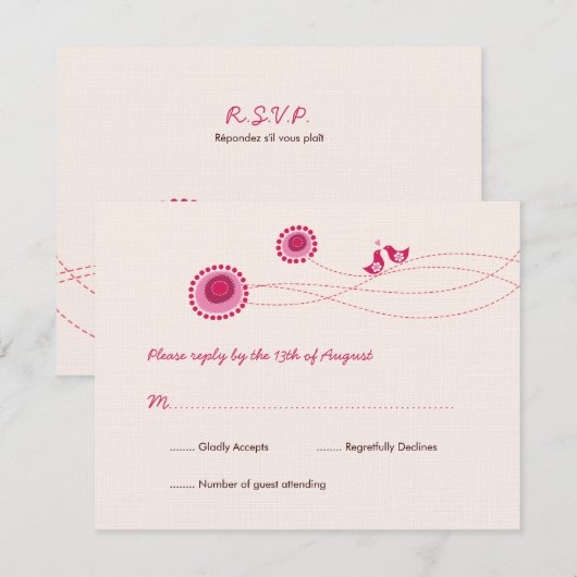 Tortelduifjes Roze Stippen Vloeiende RSVP-Kaart RSVP Kaartje (Voorkant / Achterkant)