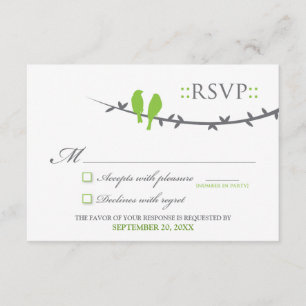 Tortelduifjes RSVP-kaart (kalkgroen en wit) RSVP Kaartje