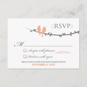 Tortelduifjes RSVP-kaart (koraal en wit) RSVP Kaartje