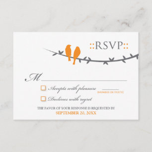 Tortelduifjes RSVP-kaart (oranje en wit) RSVP Kaartje