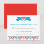 Tortelduifjes RSVP-kaart - rood en blauw RSVP Kaartje (Voorkant / Achterkant)