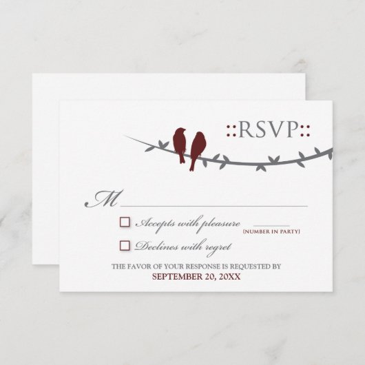 Tortelduifjes RSVP-kaart (veenbes en wit) RSVP Kaartje (Voorkant / Achterkant)