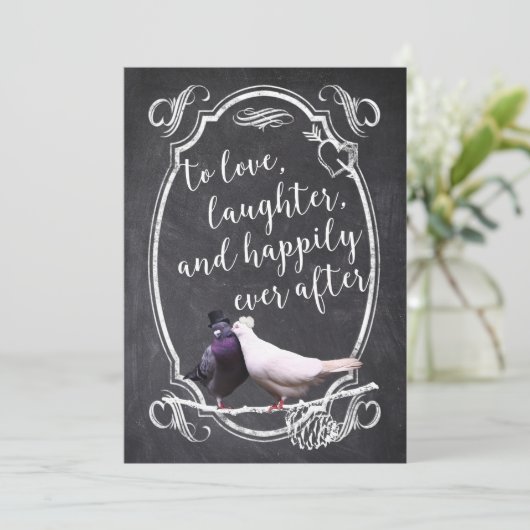  Tortelduifjes Rustic Chalkboard Wedding Kaart (Staand voorkant)