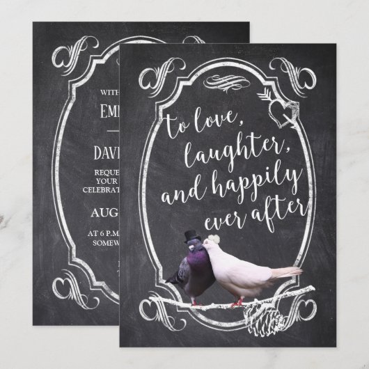 Tortelduifjes Rustic Chalkboard Wedding Kaart (Voorkant / Achterkant)