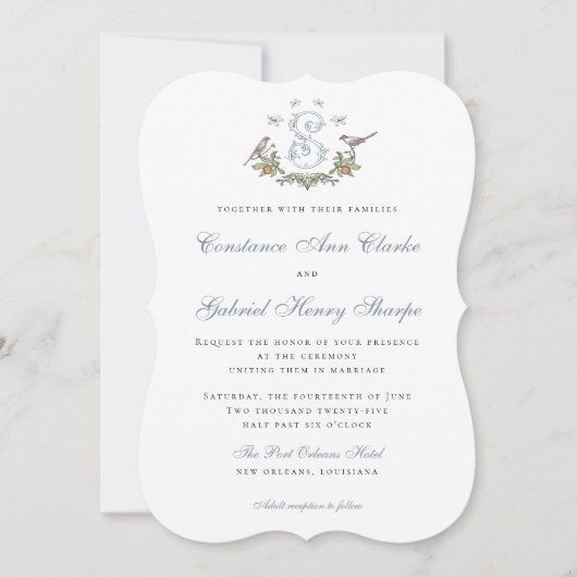 Tortelduifjes "S" Monogram Huwelijksuitnodiging Kaart (Voorkant)