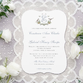 Tortelduifjes "S" Monogram Huwelijksuitnodiging Kaart