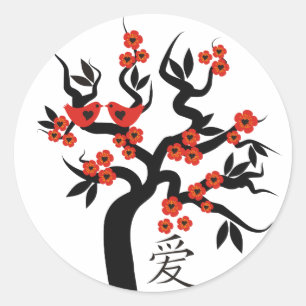 Tortelduifjes Sakura cherry tree Chinees liefdessy Ronde Sticker
