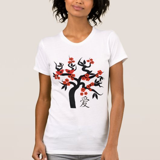 Tortelduifjes Sakura cherry tree Chinees liefdessy T-shirt (Voorkant)